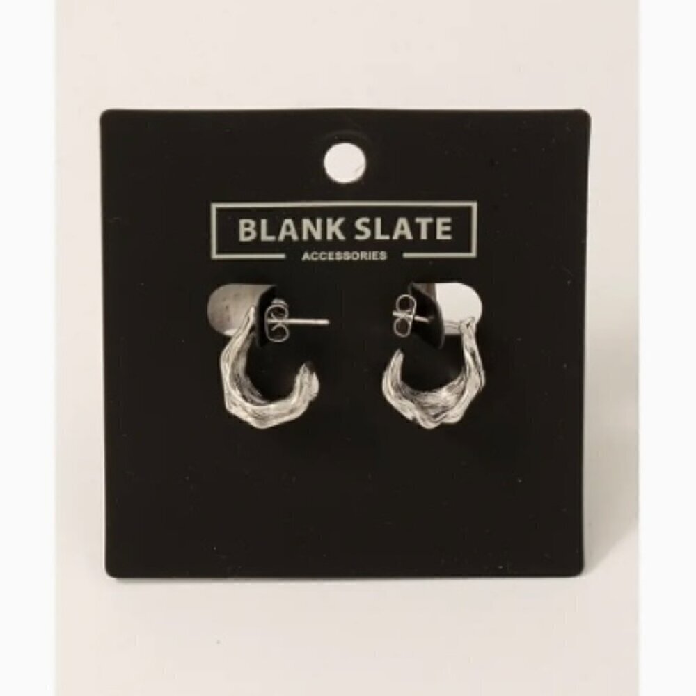 WHITE GOLD DIPPED MINI HAMMERED HOOP EARRINGS